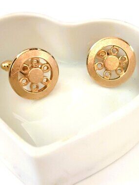 Anson Vintage Open Work Cufflinks Brushed Gold Tone Round
